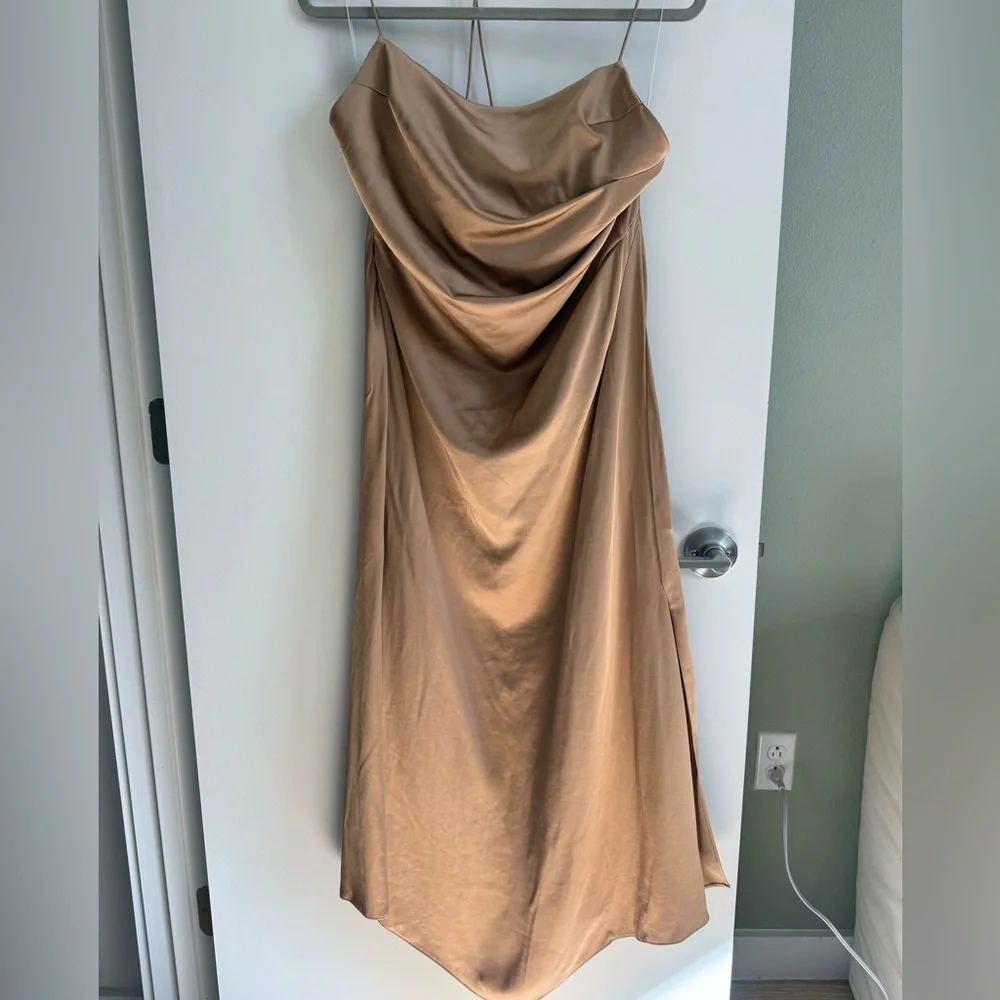 SIGNIFICANT OTHER Cocktail Midi Dress High Low Hem Gold Champage US 10/Medium